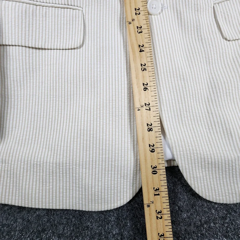 Jos. A. Bank Stays Cool Seersucker Blazer Mens 38R Tan White Striped Sport Coat